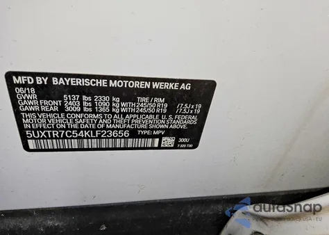 2019 BMW X3 Sdrive30I из США, поврежденный, VIN 5UXTR7C54KLF23656